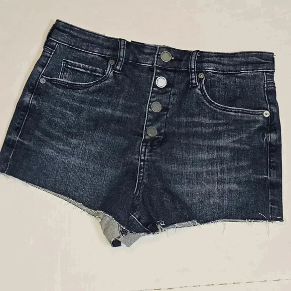 BlankNyc The Lenox High Rise Short Dark Wash Button Fly Raw Hem Sz 26 - Picture 1 of 14